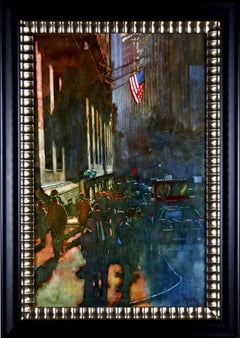 Wall Street in Light and Shadow, Oil on Canvas, Signed, 1985
