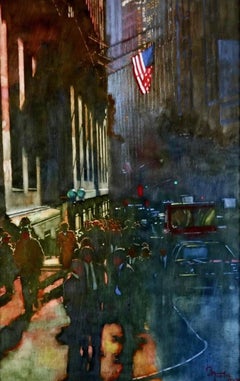 Wall Street in Light and Shadow, Oil on Canvas, Signed, 1985