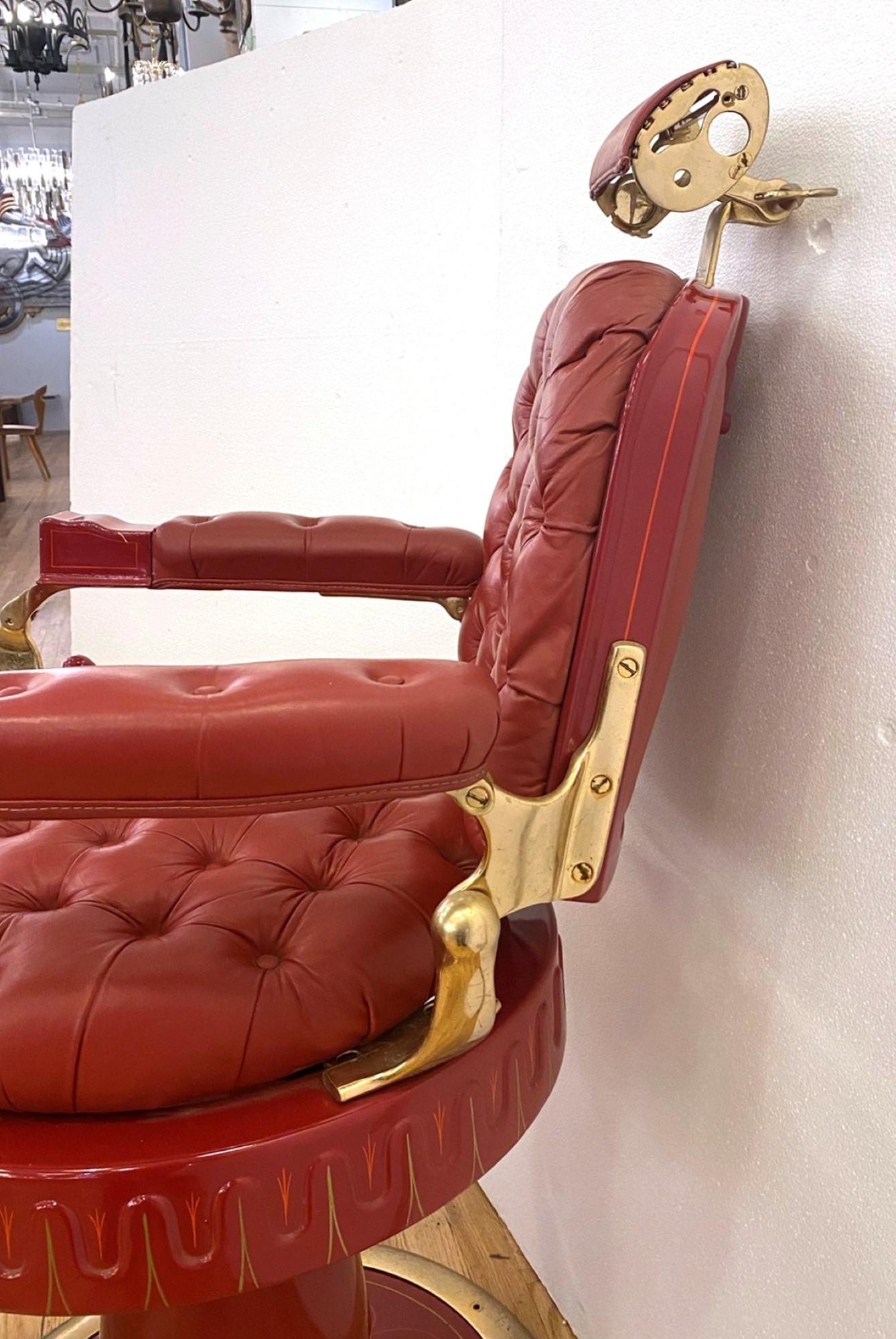 20th Century Berninghaus Hercules Red Barber Chair with Custom Detailing Restored