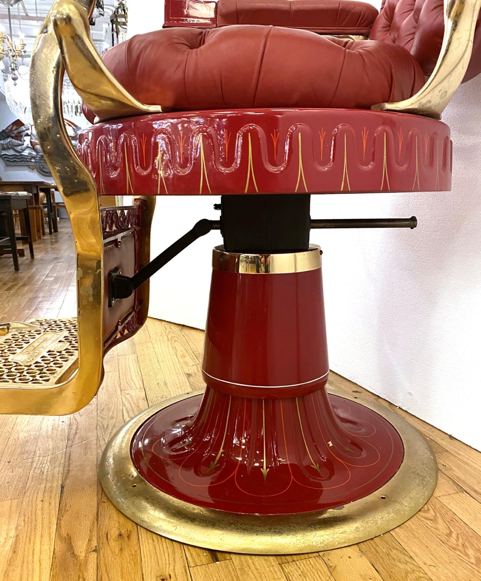 Enamel Berninghaus Hercules Red Barber Chair with Custom Detailing Restored
