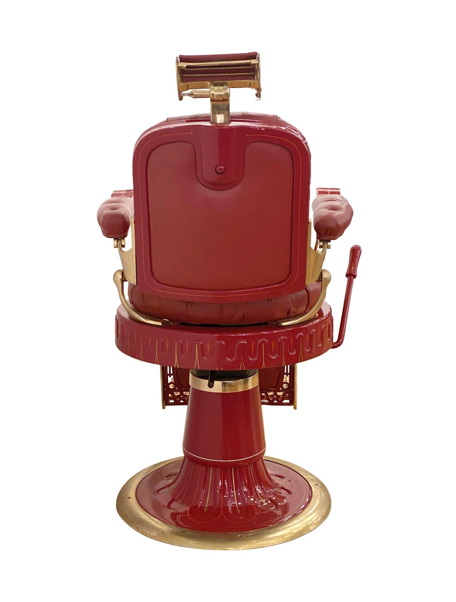 Berninghaus Hercules Red Barber Chair with Custom Detailing Restored 1