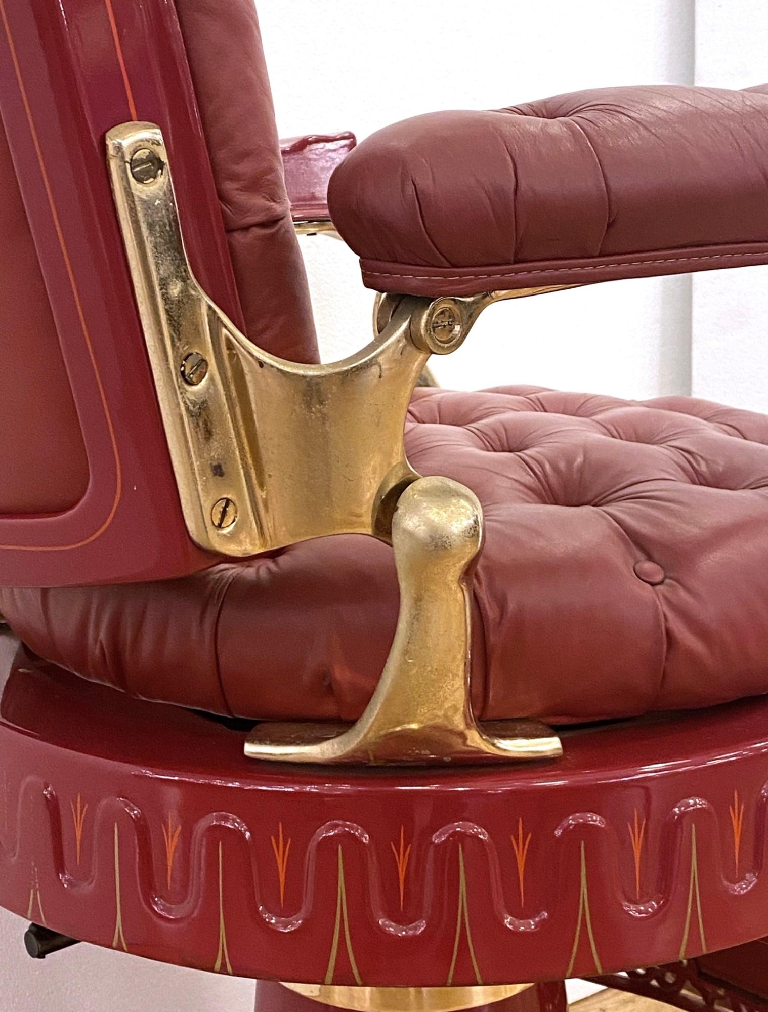 Berninghaus Hercules Red Barber Chair with Custom Detailing Restored 3