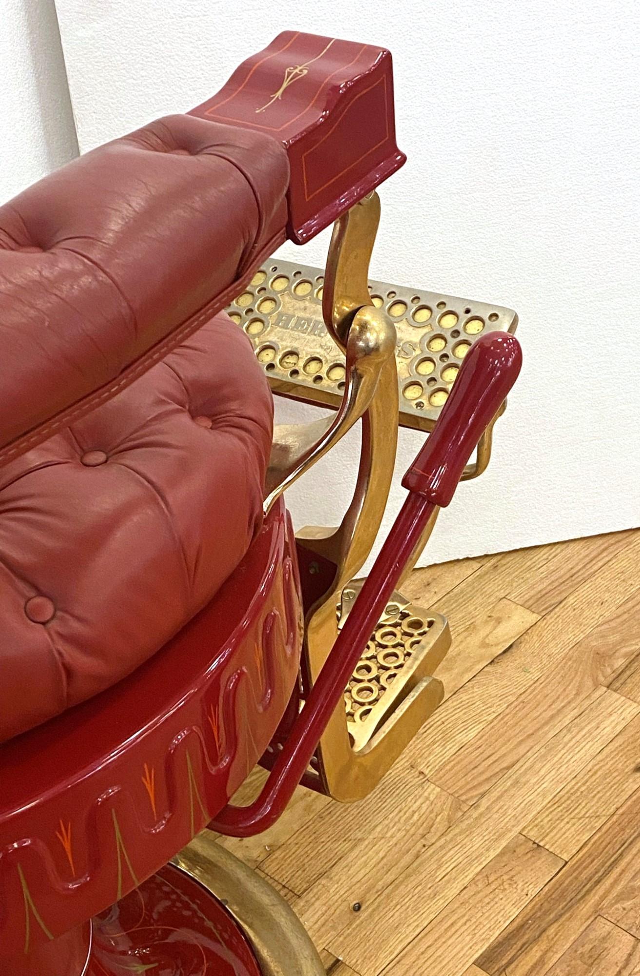 Berninghaus Hercules Red Barber Chair with Custom Detailing Restored 4