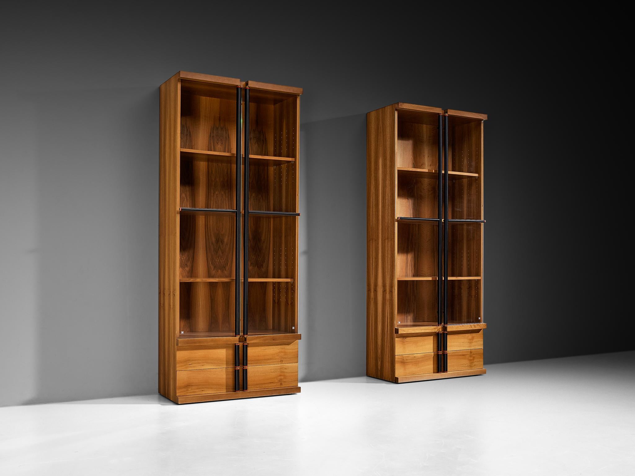 Bernini Italian Bookcases in Walnut and Glass at 1stDibs