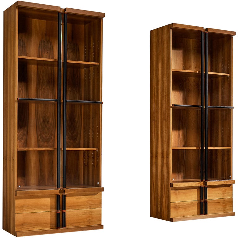 Bernini Italian Bookcases in Walnut and Glass
