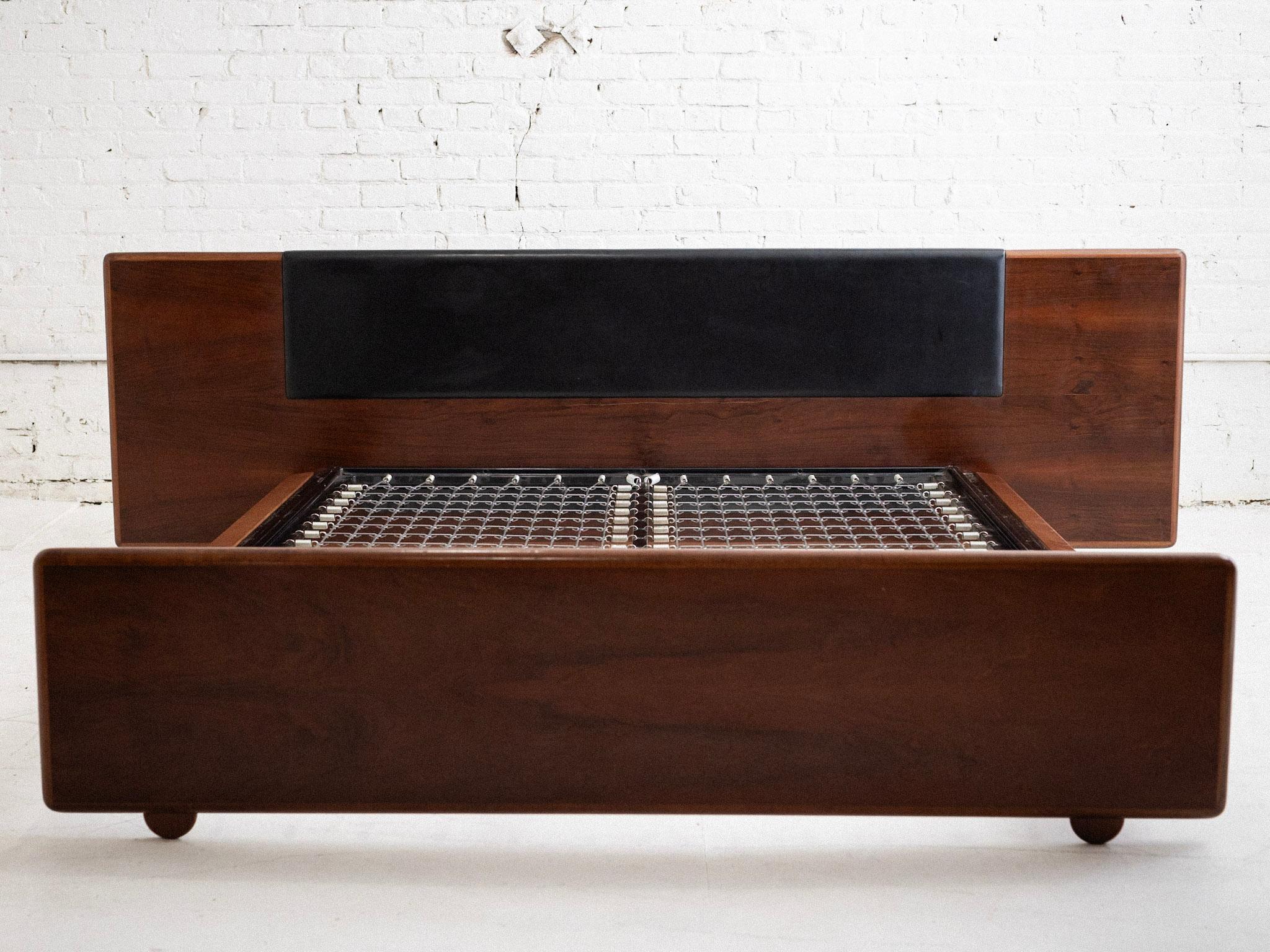 Mid-Century Modern Bernini Mid Century Italian Wood and Leather Bed