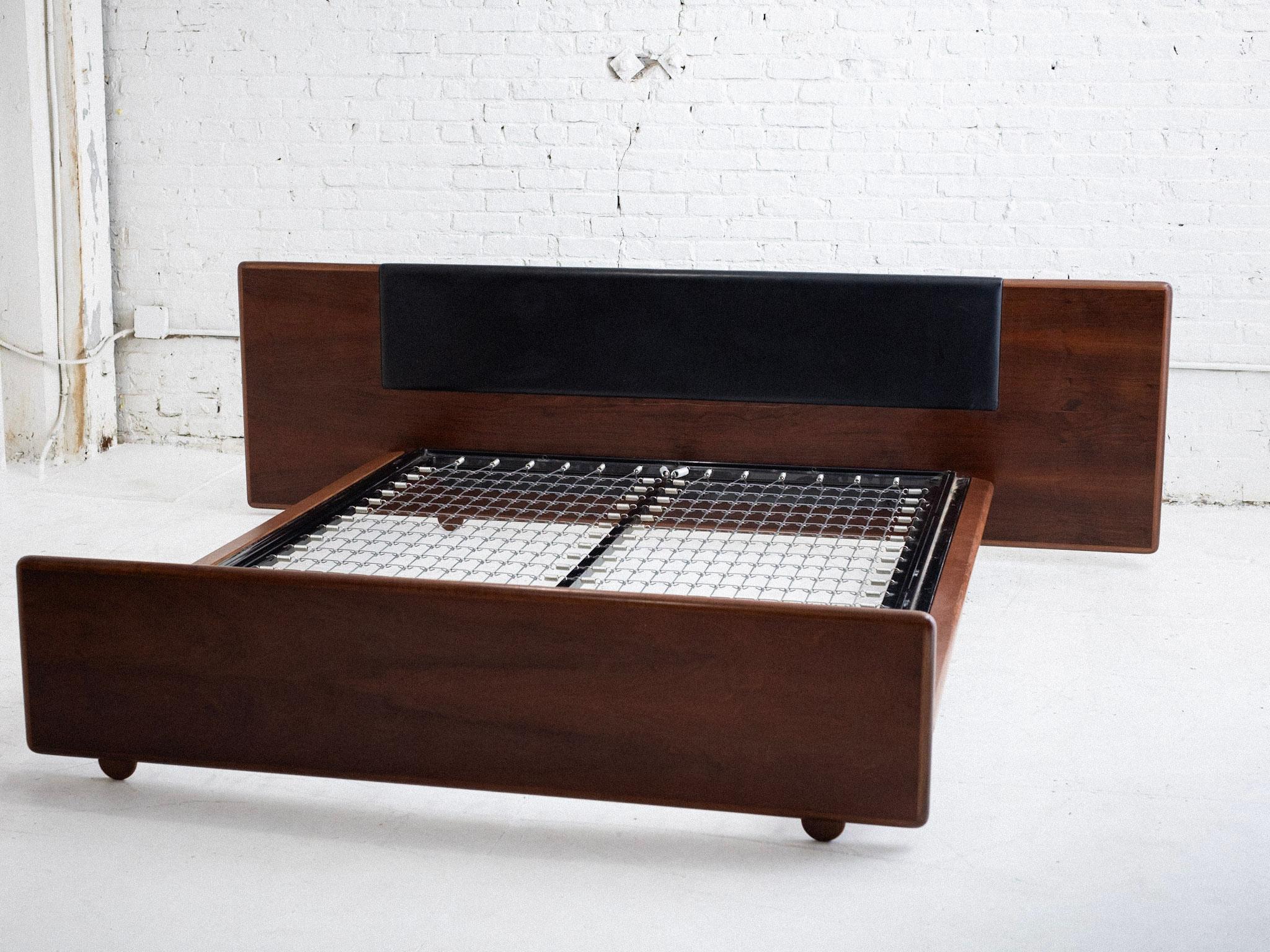 20th Century Bernini Mid Century Italian Wood and Leather Bed