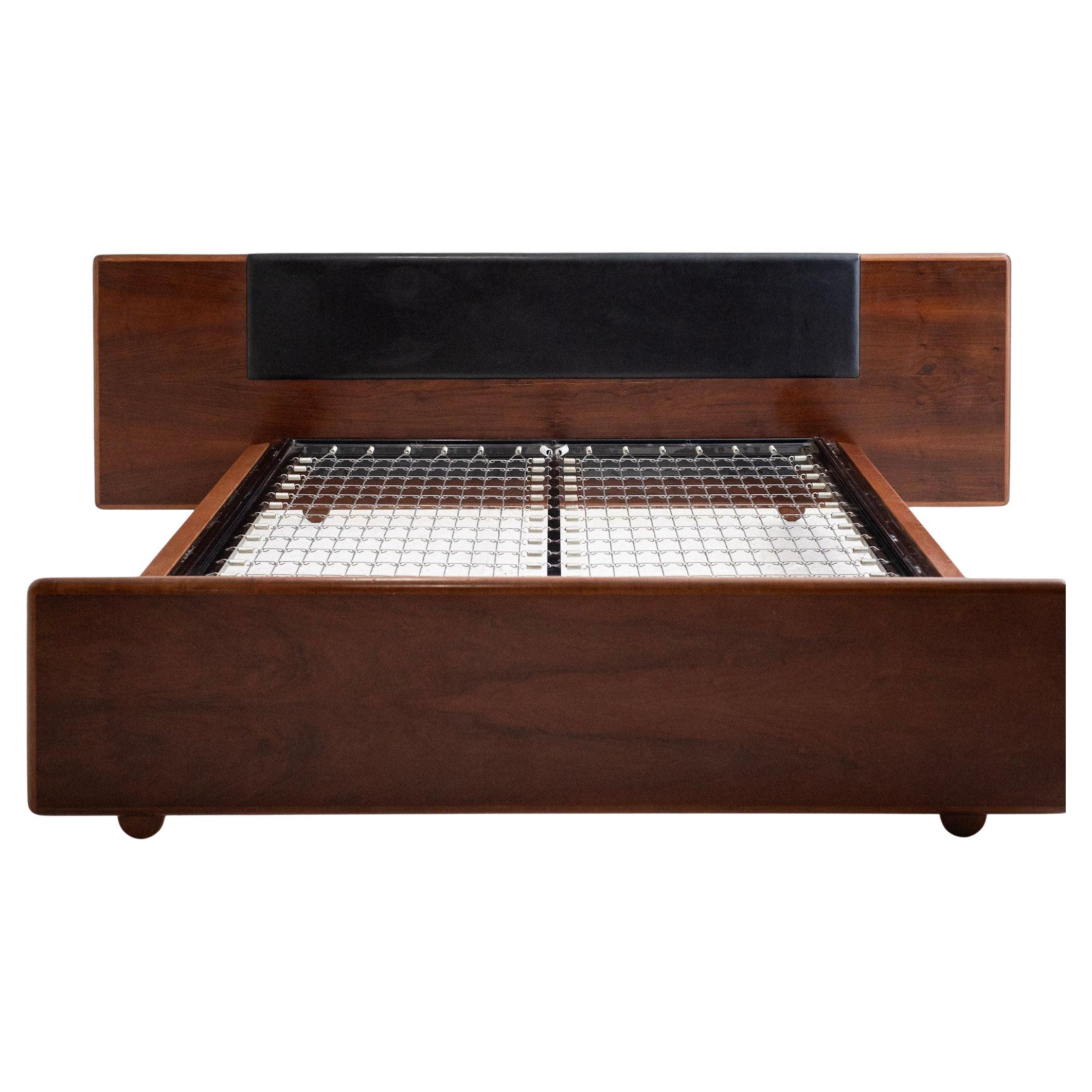 Bernini Mid Century Italian Wood and Leather Bed