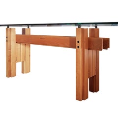 Bernini Walnut Dining Room Table with Crystal Glass Top and Brass Elements, 1980