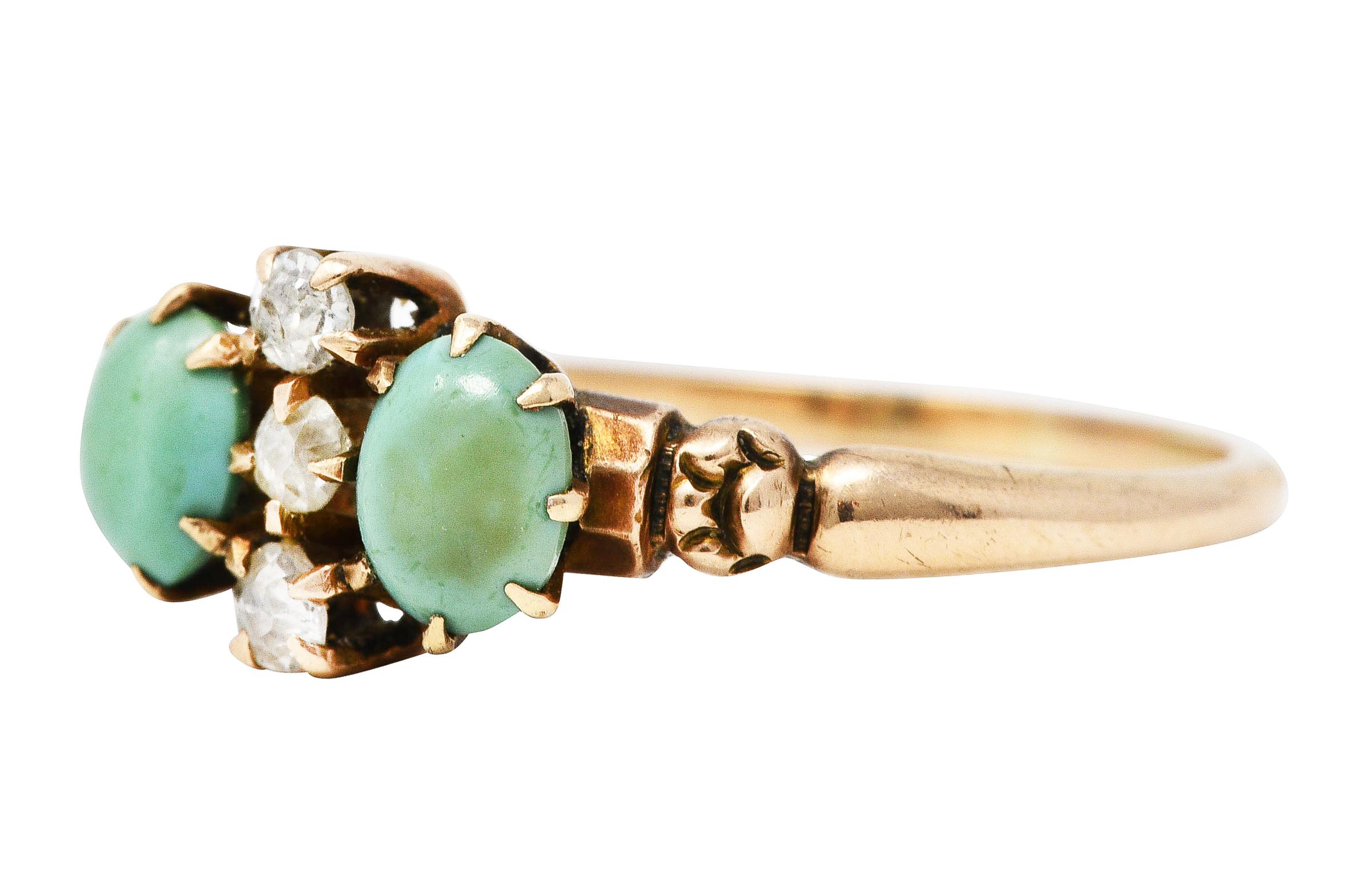 Women's or Men's Bernot & Heger Victorian Diamond Turquoise 14 Karat Rose Gold Ring
