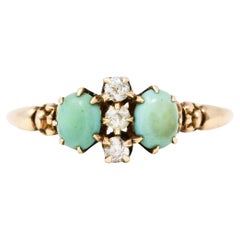 Bernot & Heger Victorian Diamond Turquoise 14 Karat Rose Gold Ring