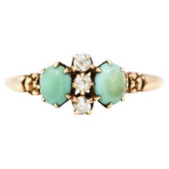 Bernot & Heger Bague victorienne en or rose 14 carats avec turquoise et diamants