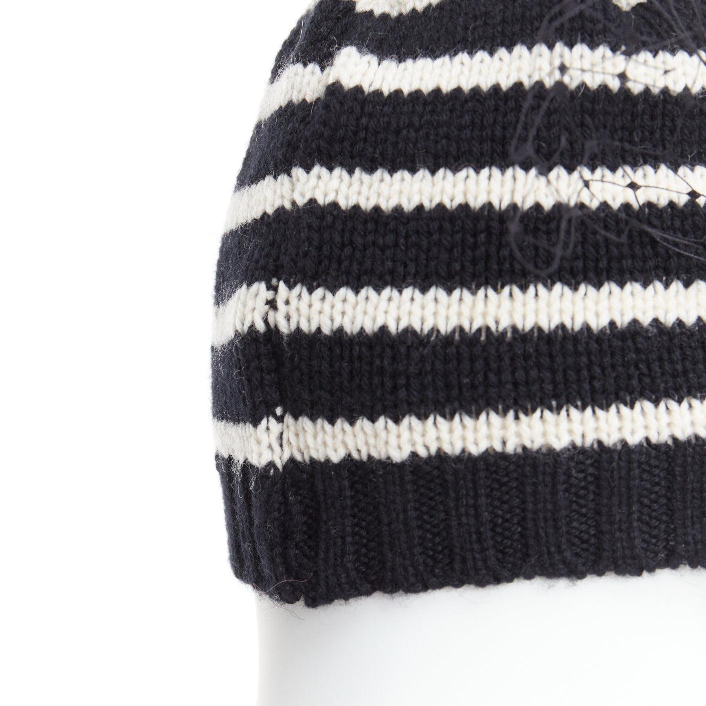 BERNSTOCK SPEIRS 100% cashmere black white striped veil beanie 1
