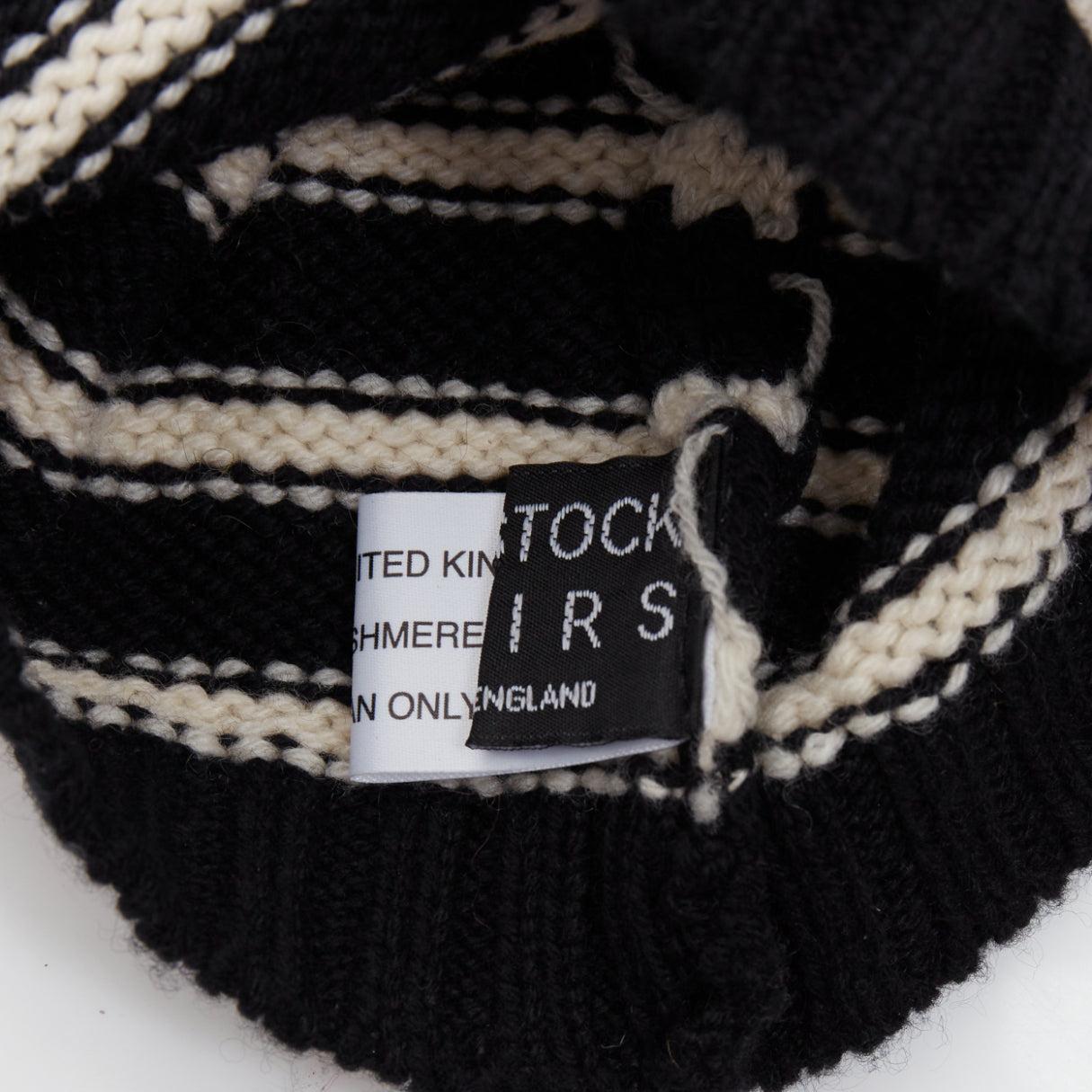 BERNSTOCK SPEIRS 100% cashmere black white striped veil beanie 2