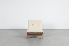 Bernt Pedersen 'Kludestol' Oak Lounge Chair, Cream Linen, 1970s Denmark