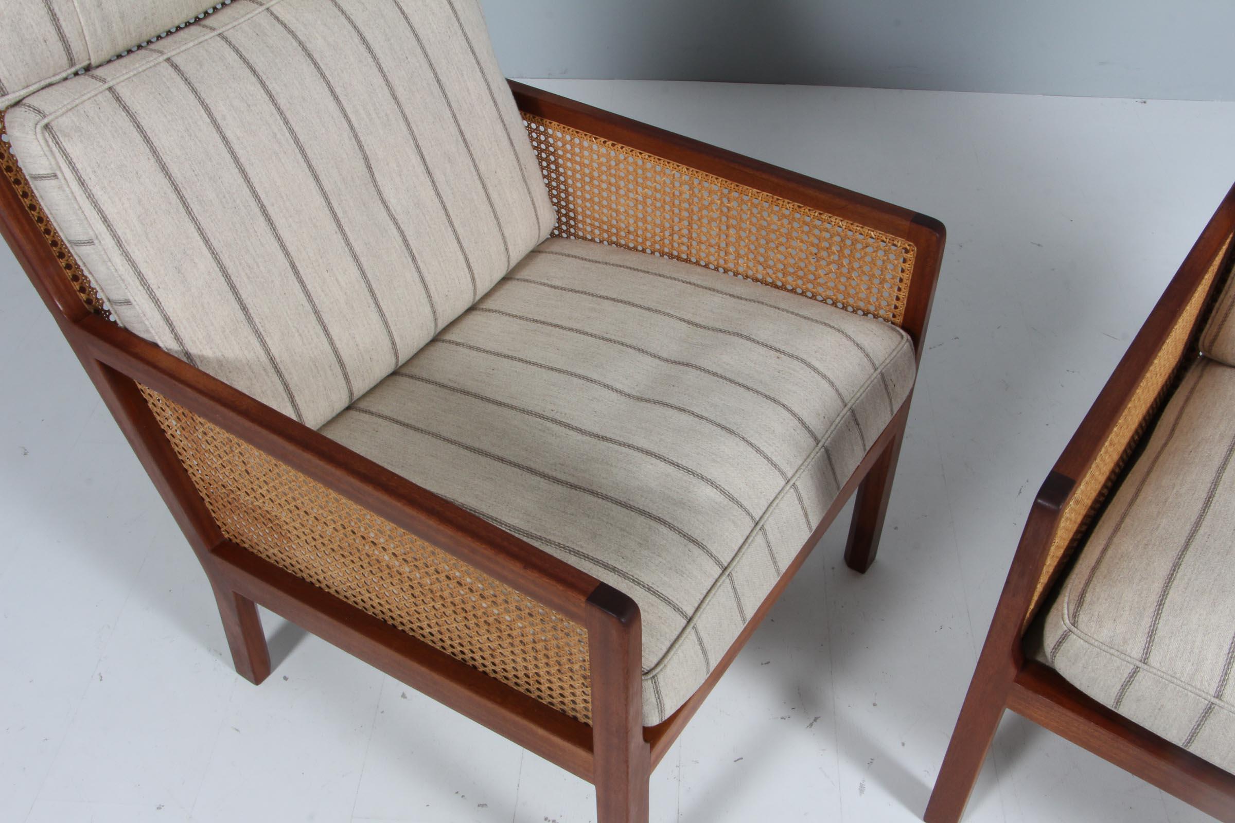Danish Bernt Pedersen lounge chair, mahogany and Cane For Sale