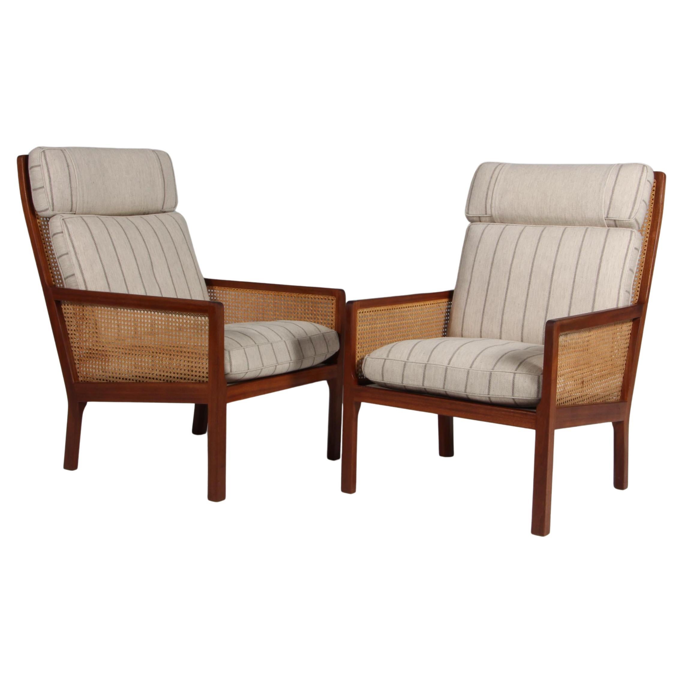 Bernt Pedersen lounge chair, mahogany and Cane For Sale