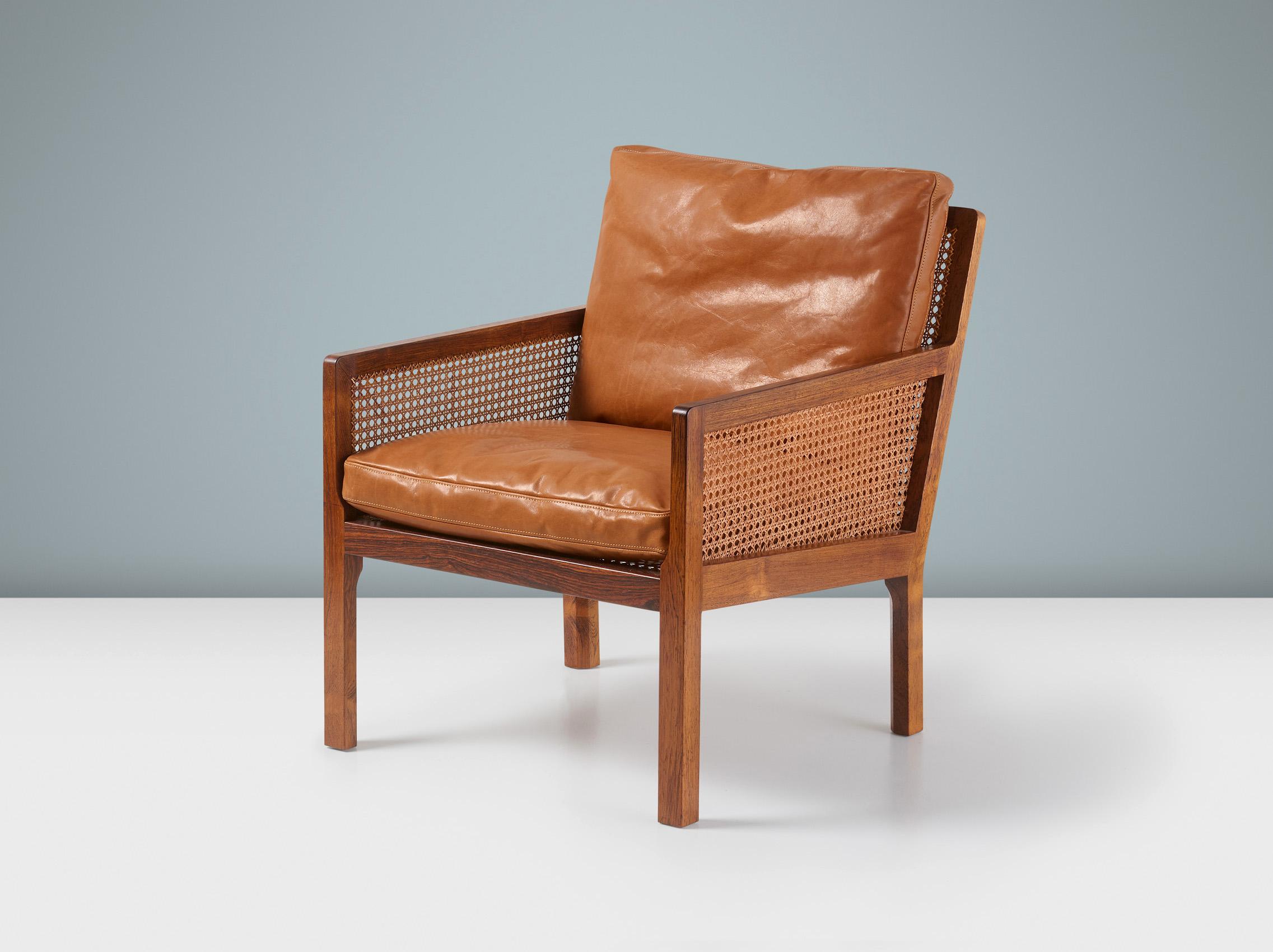 Danese Bernt Petersen Cane Rosewood Lounge Chair 1960s in vendita