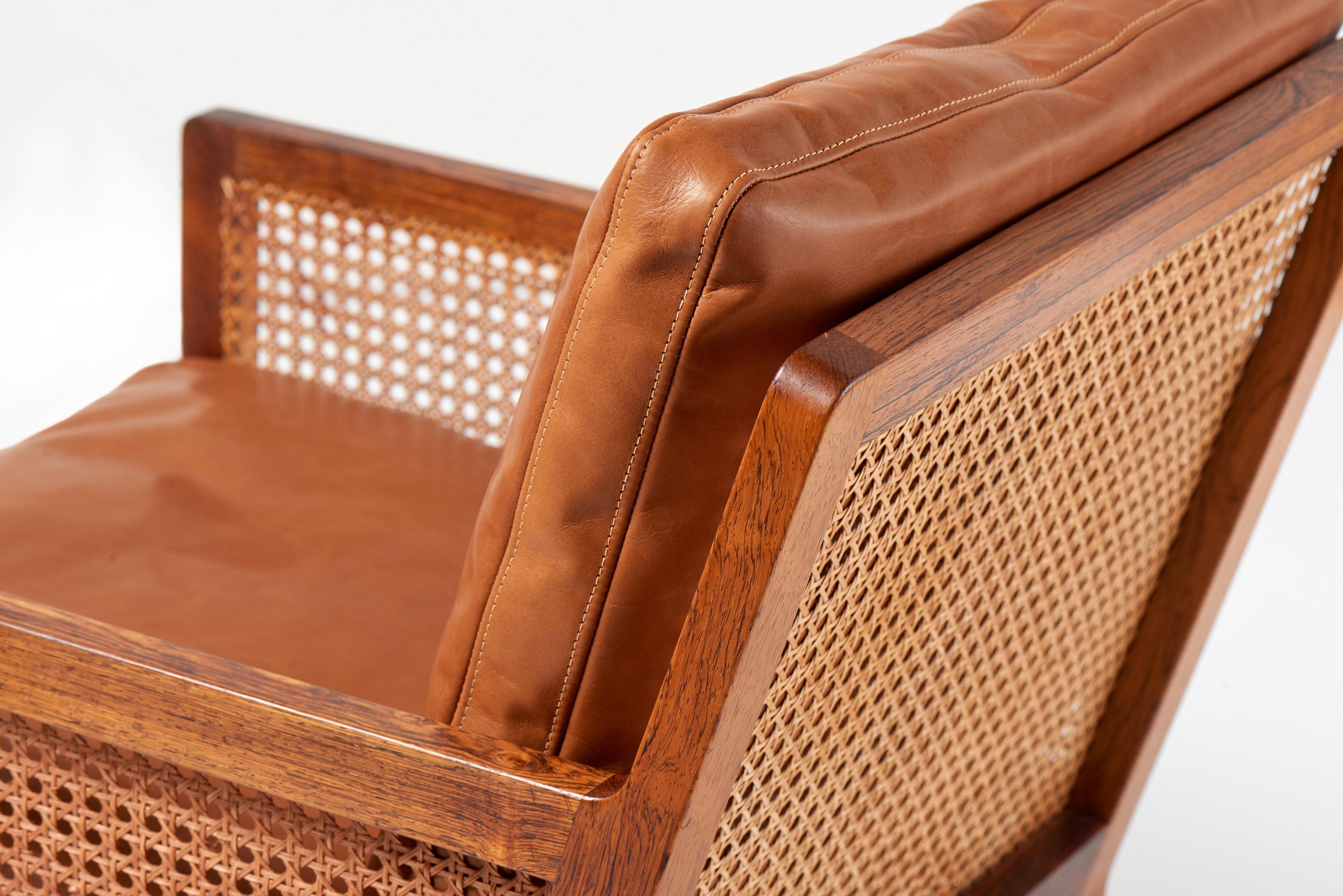 Metà XX secolo Bernt Petersen Cane Rosewood Lounge Chair 1960s in vendita