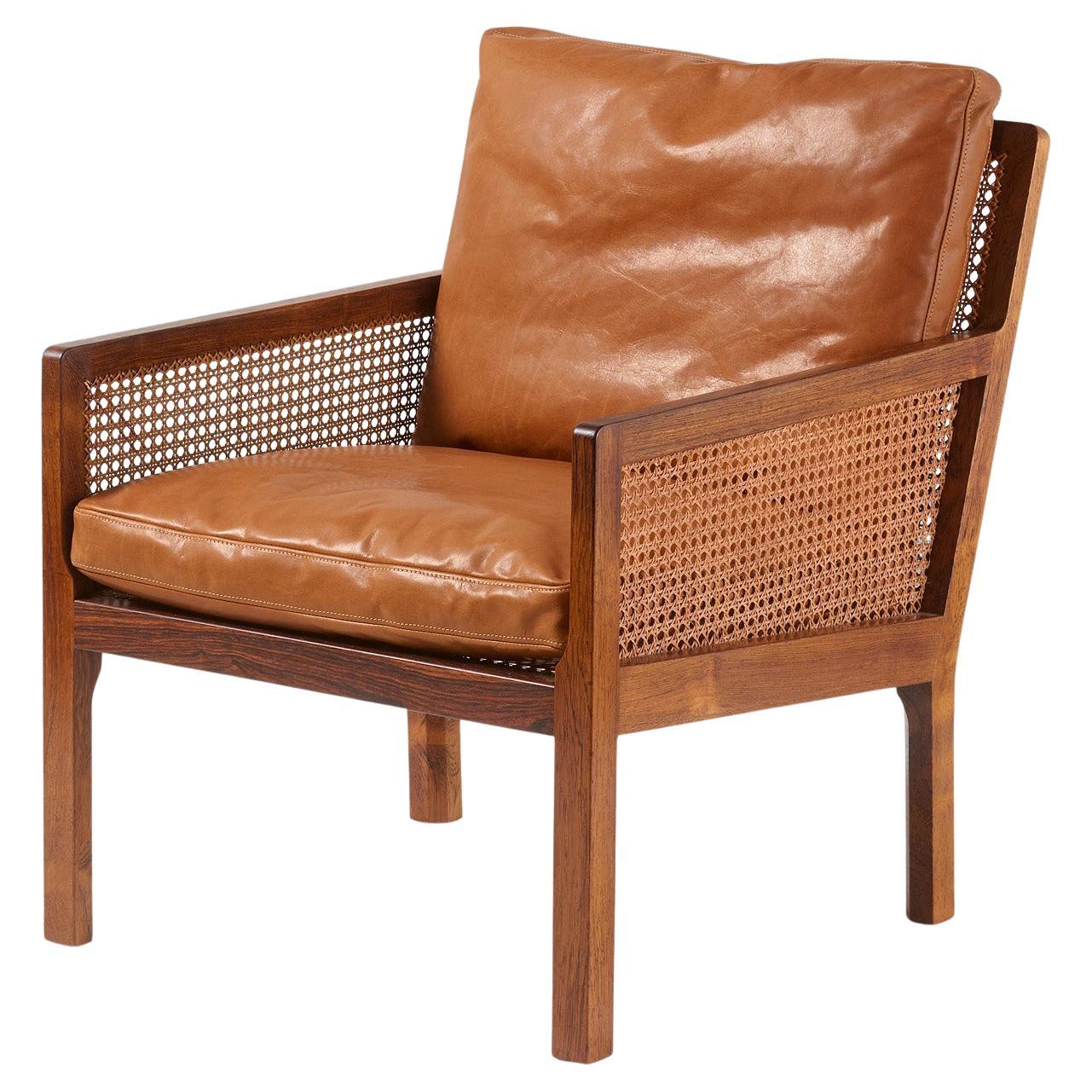 Bernt Petersen Cane Rosewood Lounge Chair 1960s