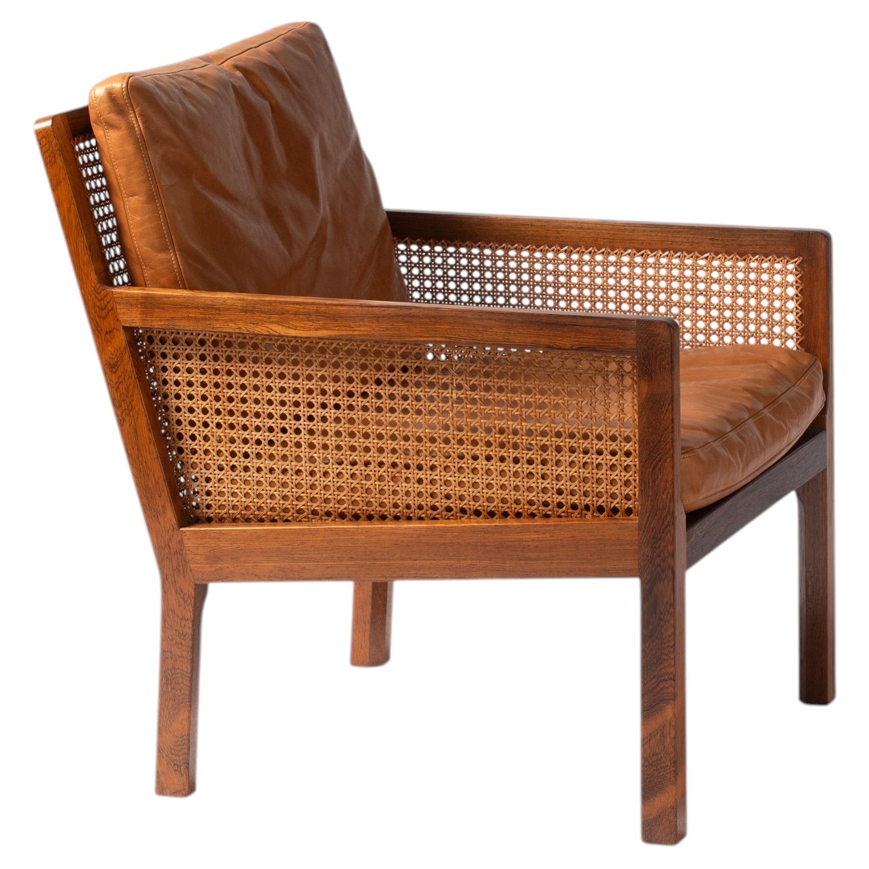 Bernt Petersen Cane Rosewood Lounge Chair 1960s For Sale