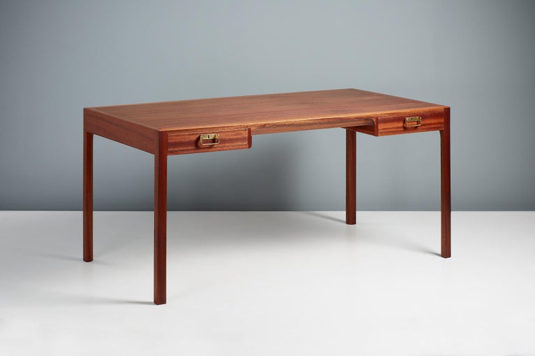 Bernt Petersen Danish Mahogany 2 Drawer Desk, 1950s In Excellent Condition For Sale In London, GB