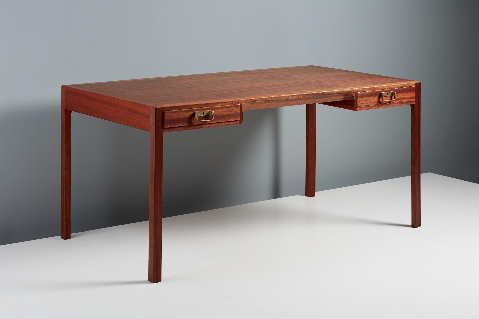 Bernt Petersen Danish Mahogany 2 Drawer Desk, 1950s 2