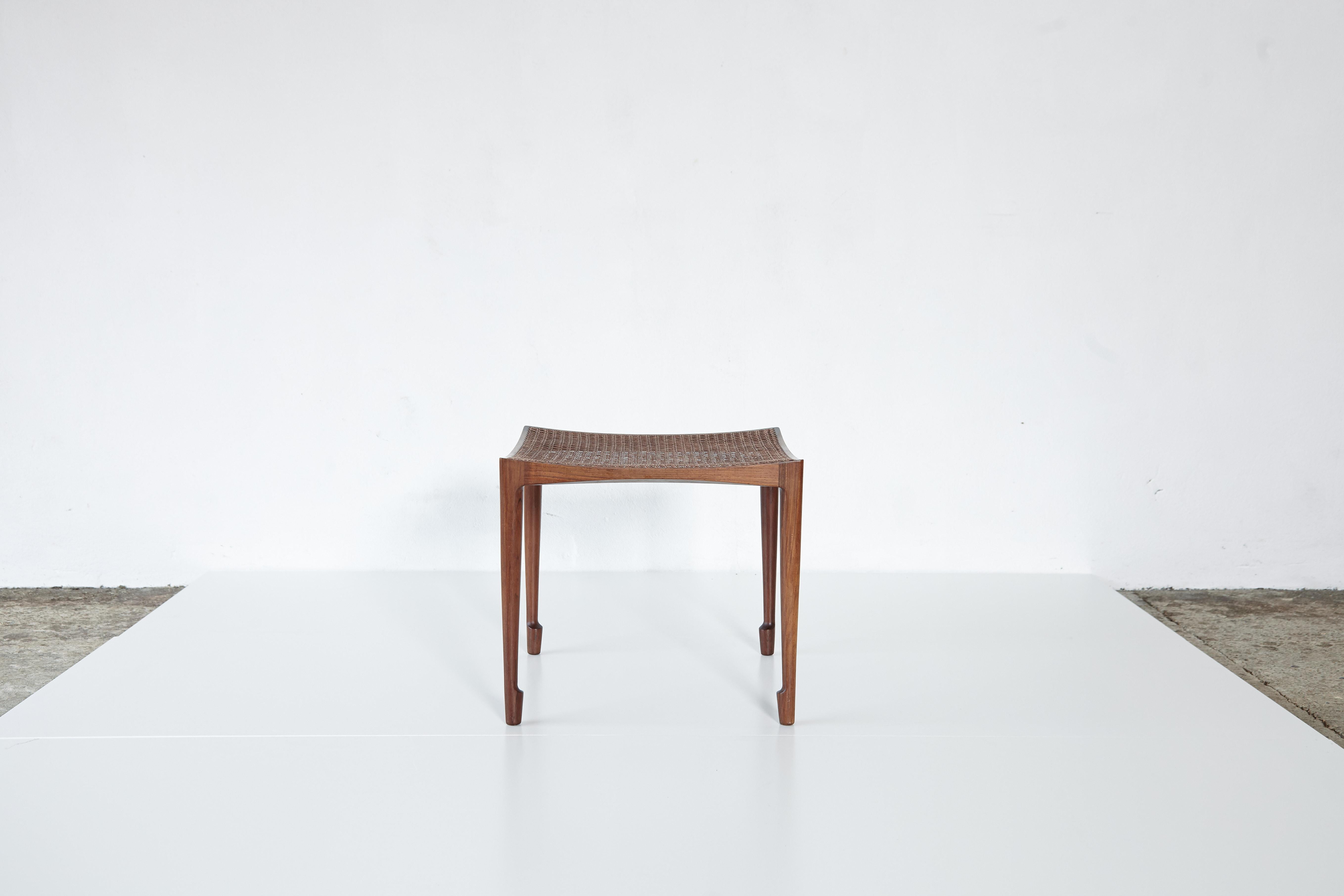 Bernt Petersen rosewood and cane stool, 1960s, Denmark. First exhibited at the cabinet makers exhibition 1958. Produced by Wørts. Ships worldwide.