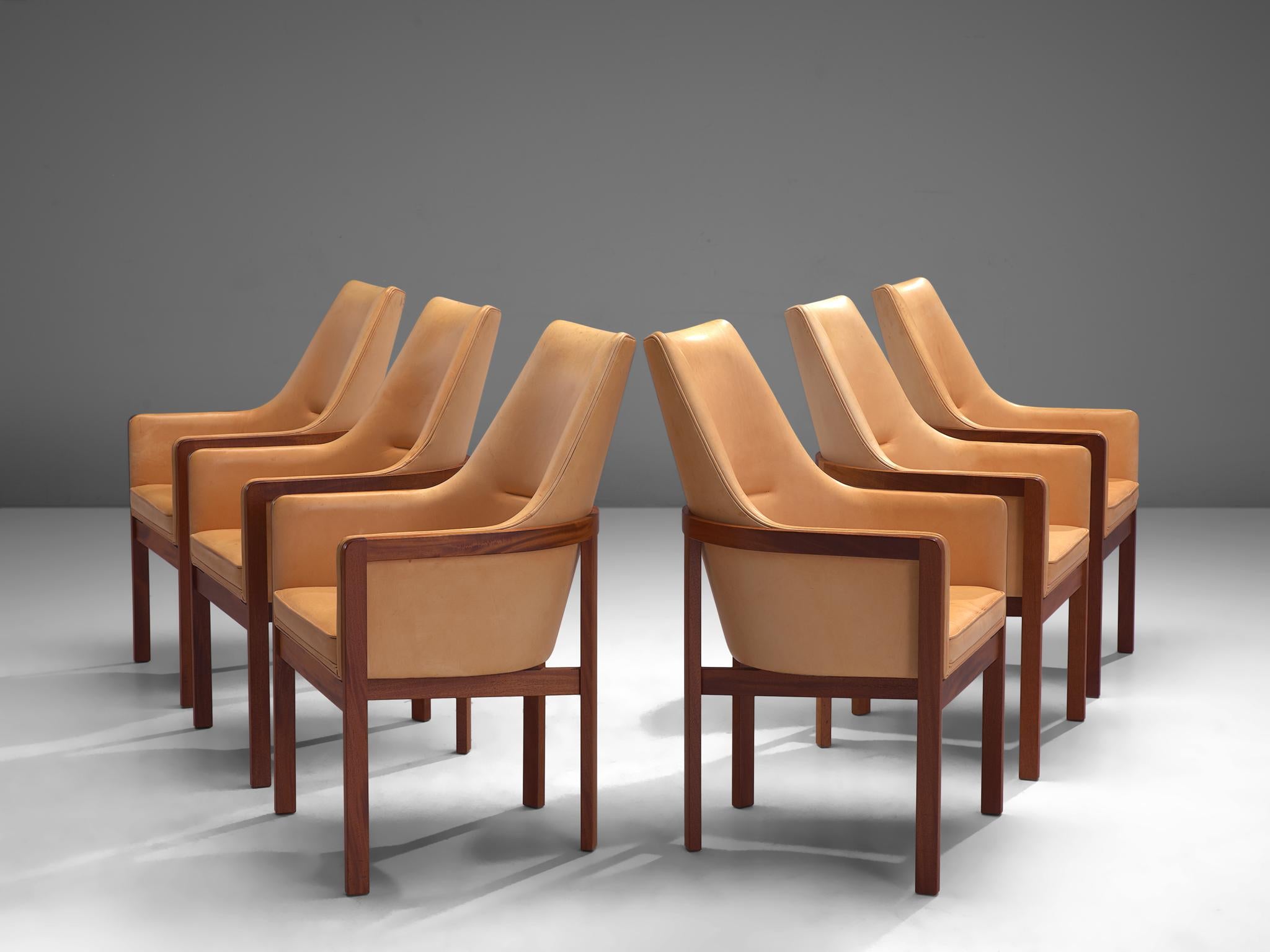 Scandinavian Modern Bernt Peterson Set of Six Leather Armchairs, 1960s