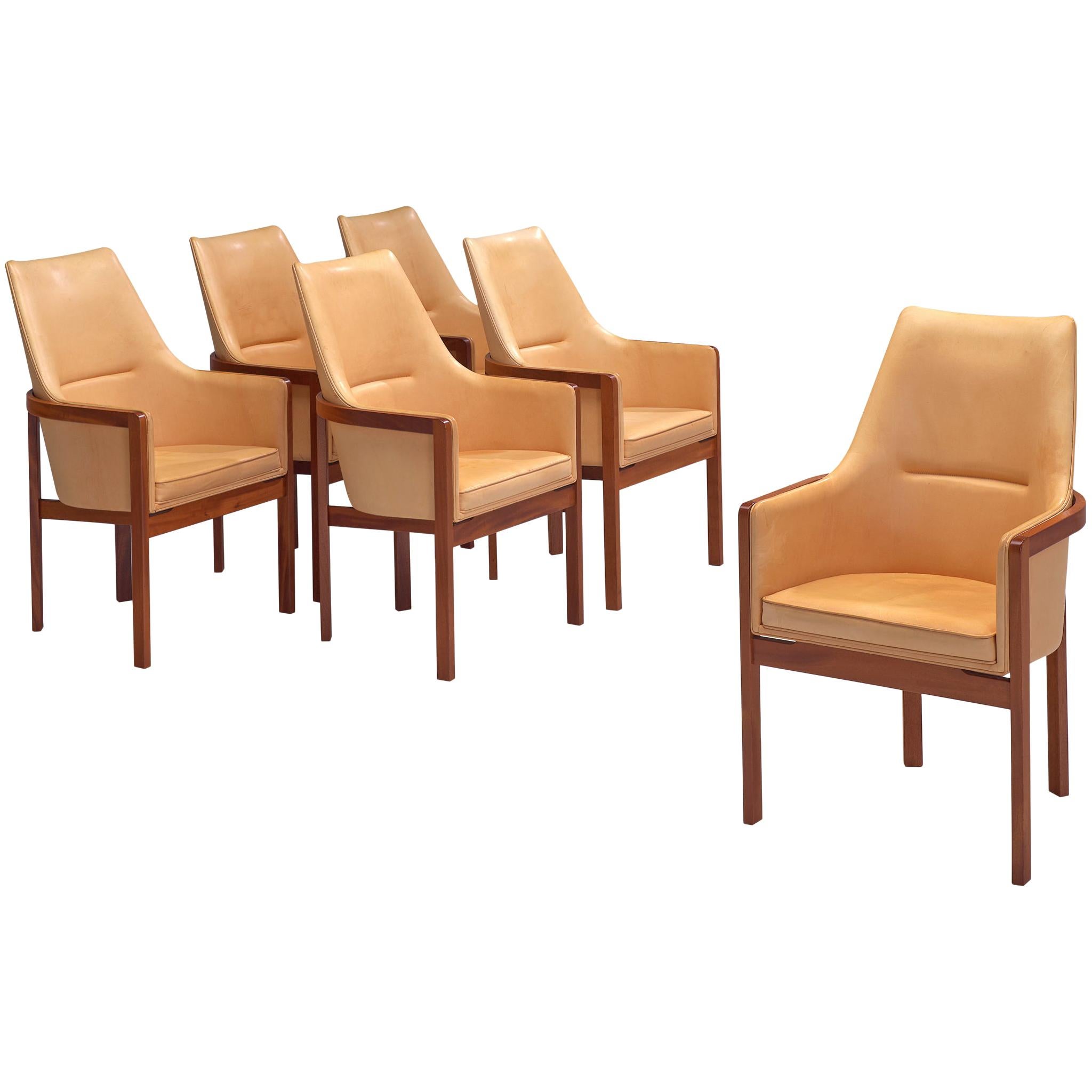 Bernt Peterson Set of Six Leather Armchairs, 1960s