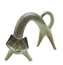 Scultura di gatto in argilla smaltata Beroncello, Italia 1960