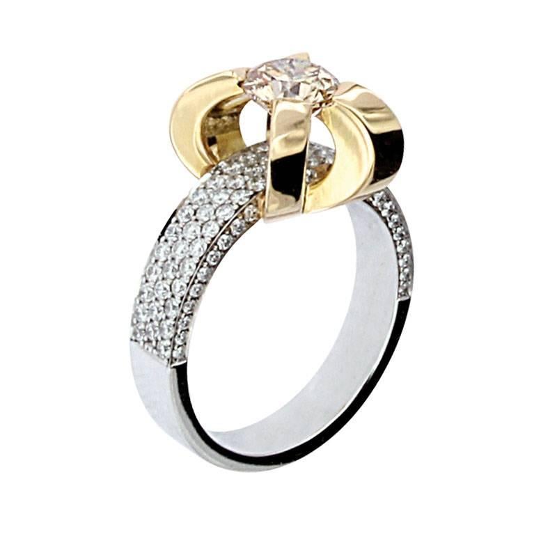 Berquin Certified 1.02 Carat Yellow Diamond Brilliant Cut Gold Engagement Ring For Sale