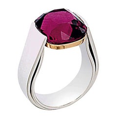 18 Karat White Gold Certified 11.5 Carat Cherry Rubelite Cushion Cocktail Ring
