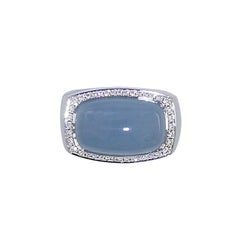 Berquin Certified 14.72 Carat Aquamarine Cabochon and diamond Gold Cocktail Ring