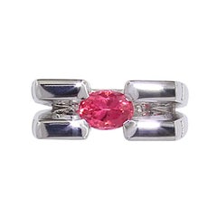 Certified 1.51 Carat Salmon Spinel Diamond 18 Karat White Gold Cocktail Ring