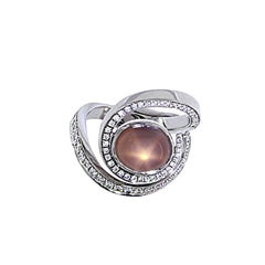 Berquin Certified 3.04 Carat Rose Quartz Star Effect Cabochon Gold Cocktail Ring