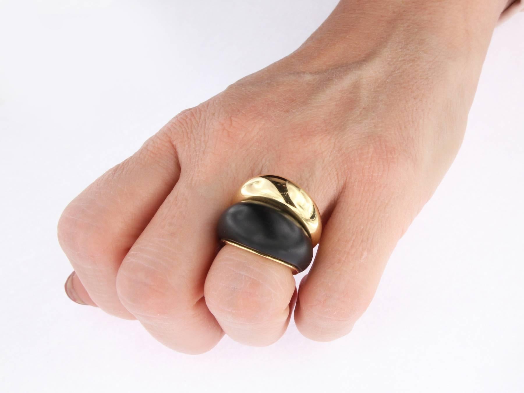 Berquin Certified Black Jade 18 Yellow Gold Double Dome Ring In New Condition For Sale In Brussel, BE