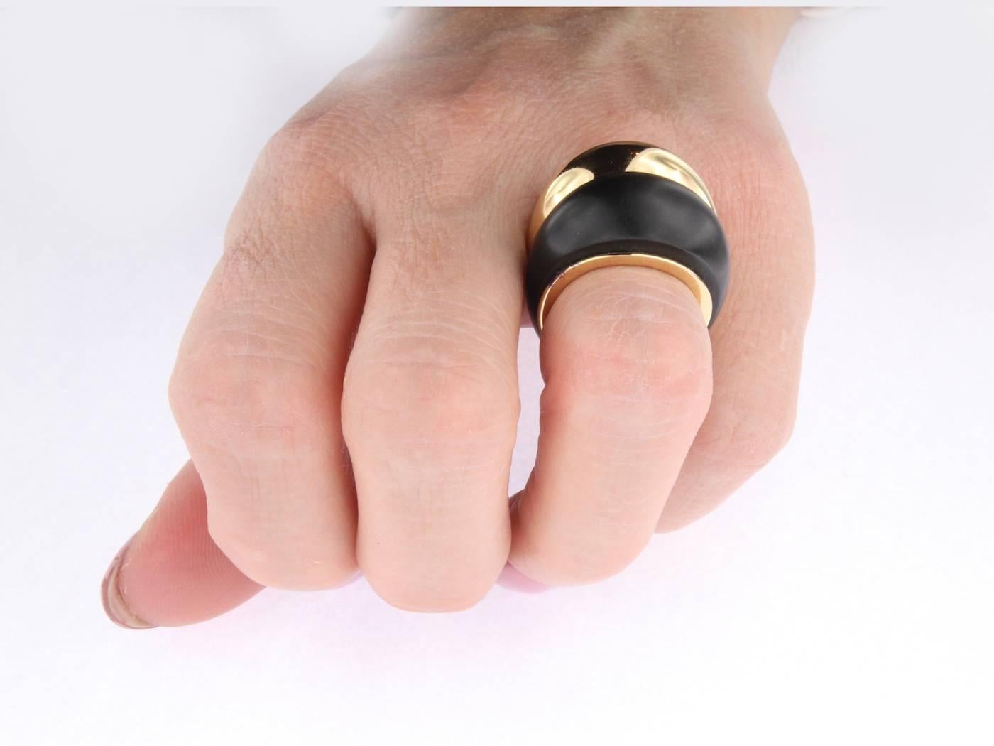 Berquin Certified Black Jade 18 Yellow Gold Double Dome Ring For Sale 1