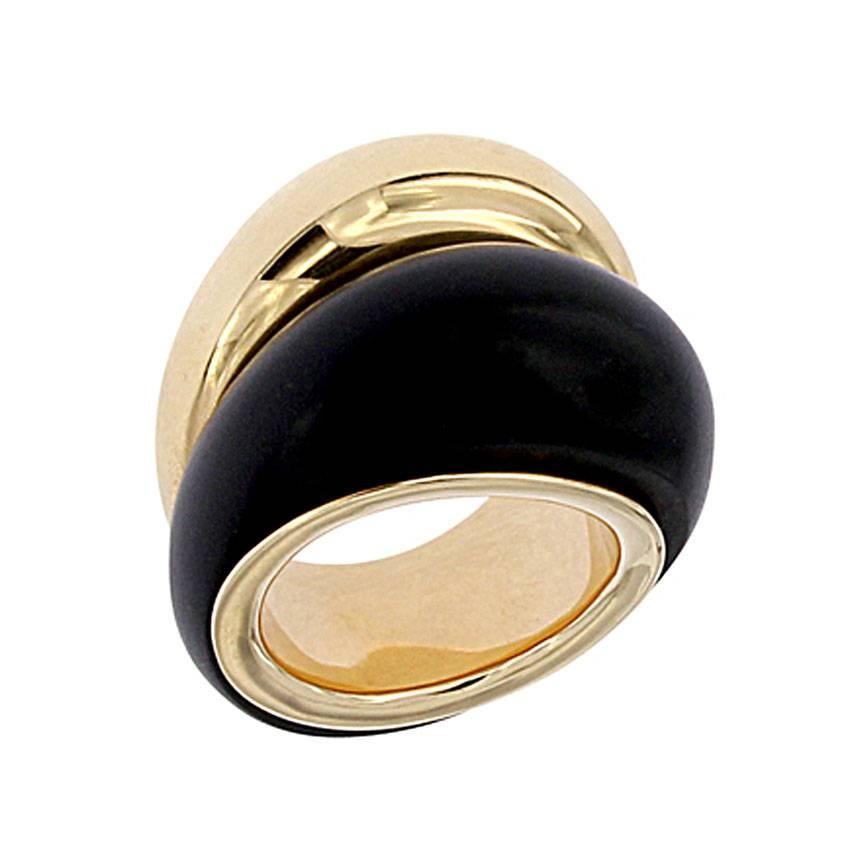 Berquin Certified Black Jade 18 Yellow Gold Double Dome Ring For Sale