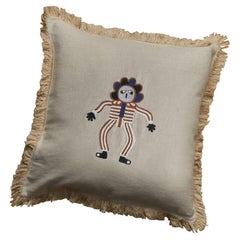 Berre, Hand Embroidered Beige Linen Character Cushion