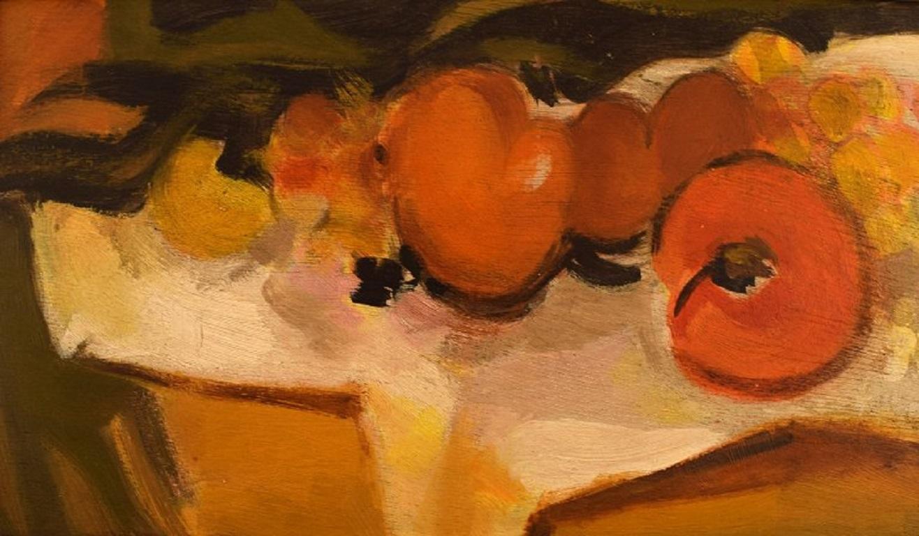 Mid-20th Century Berret, French Artist, Oil on Board, Modernist Still Life with Fruits, 1960s