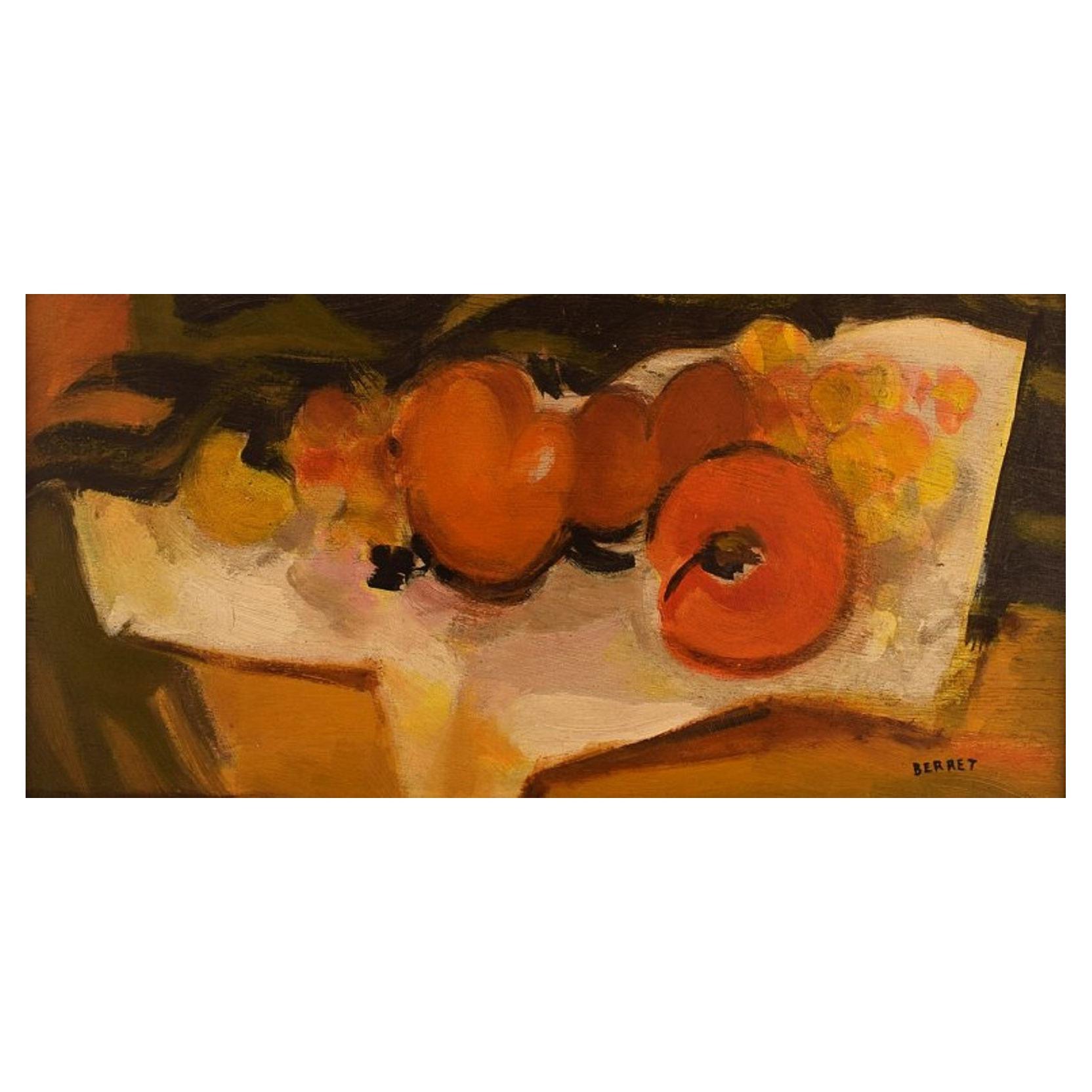 Berret, French Artist, Oil on Board, Modernist Still Life with Fruits, 1960s