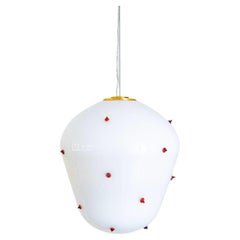 Berries, Blown glass pendant light, red dots, brass by Marie 
Alexandre- Size M