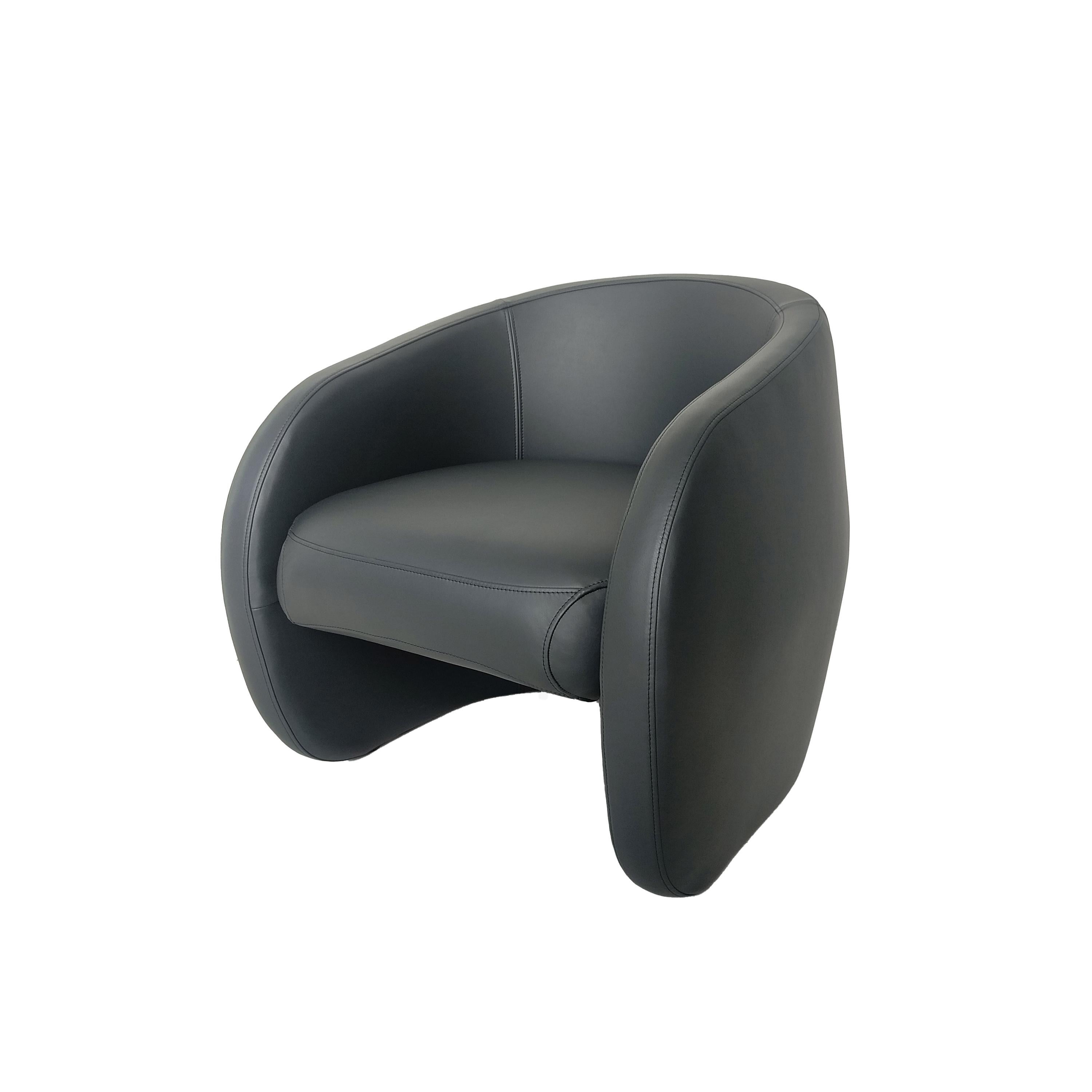 Modern Berry armchair upholstered in Black leather by Bow and Arrow For Sale