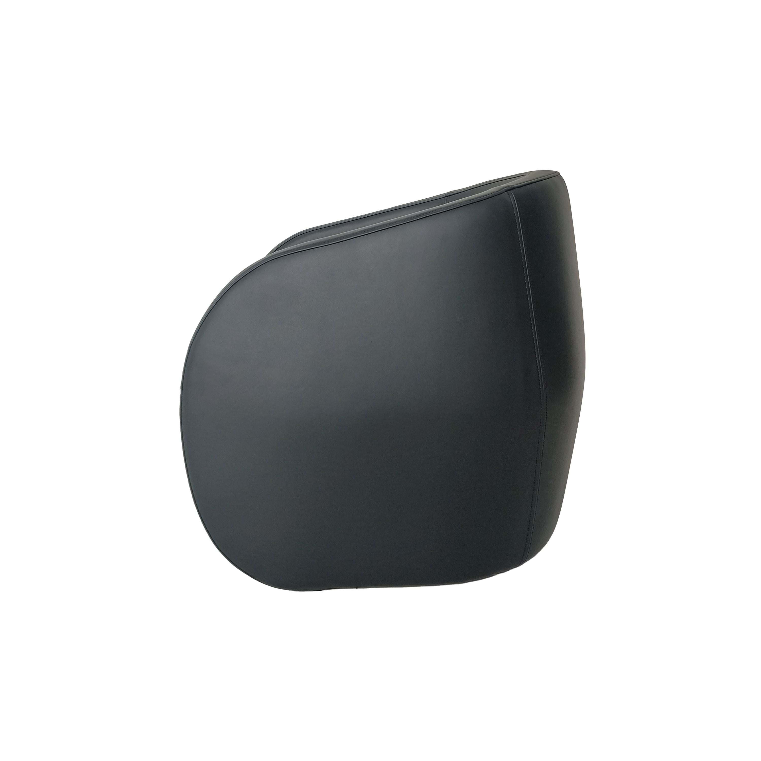 Portuguese Berry armchair upholstered in Black leather by Bow and Arrow For Sale