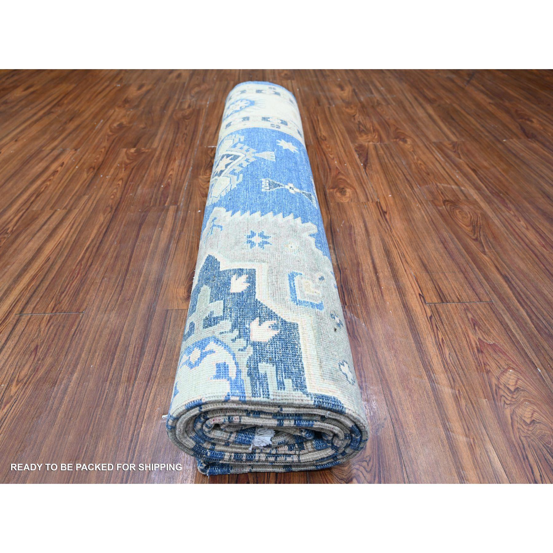 Berry Blue Vintage Look Kazak Handgeknüpfter orientalischer Teppich aus reiner Wolle 9'0