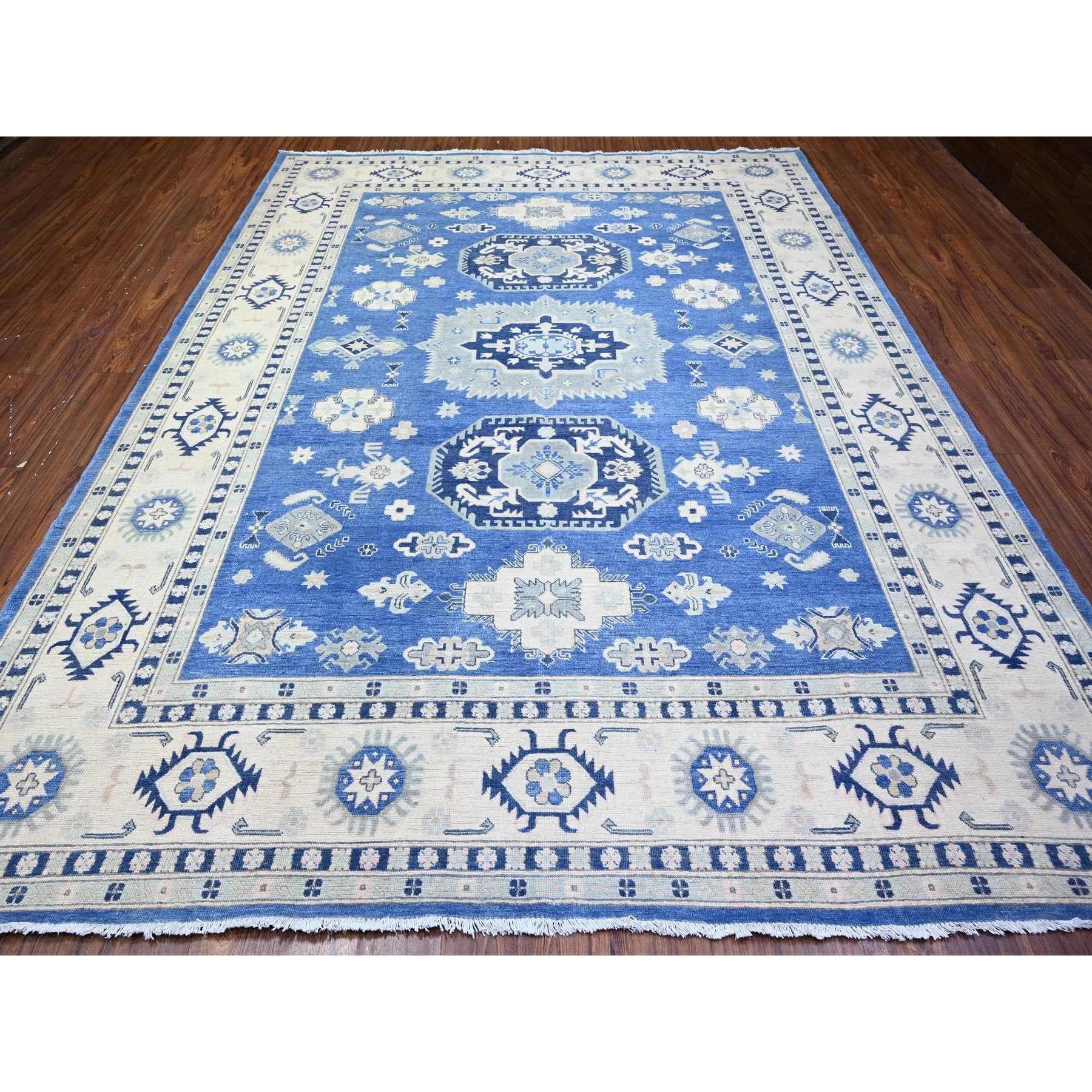 Berry Blue Vintage Look Kazak Handgeknüpfter orientalischer Teppich aus reiner Wolle 9'0