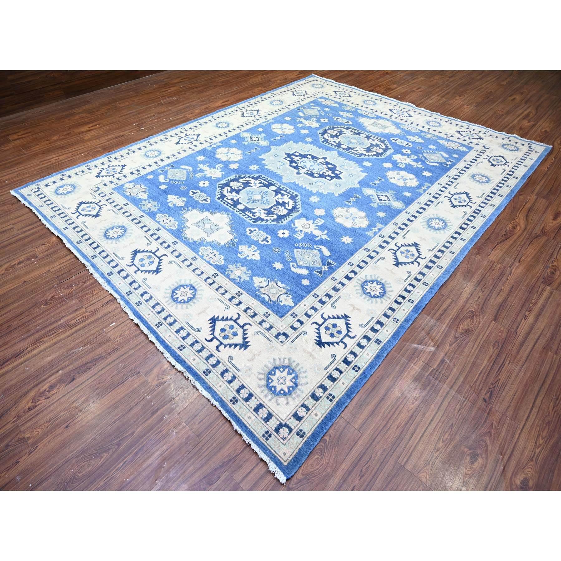 Berry Blue Vintage Look Kazak Handgeknüpfter orientalischer Teppich aus reiner Wolle 9'0