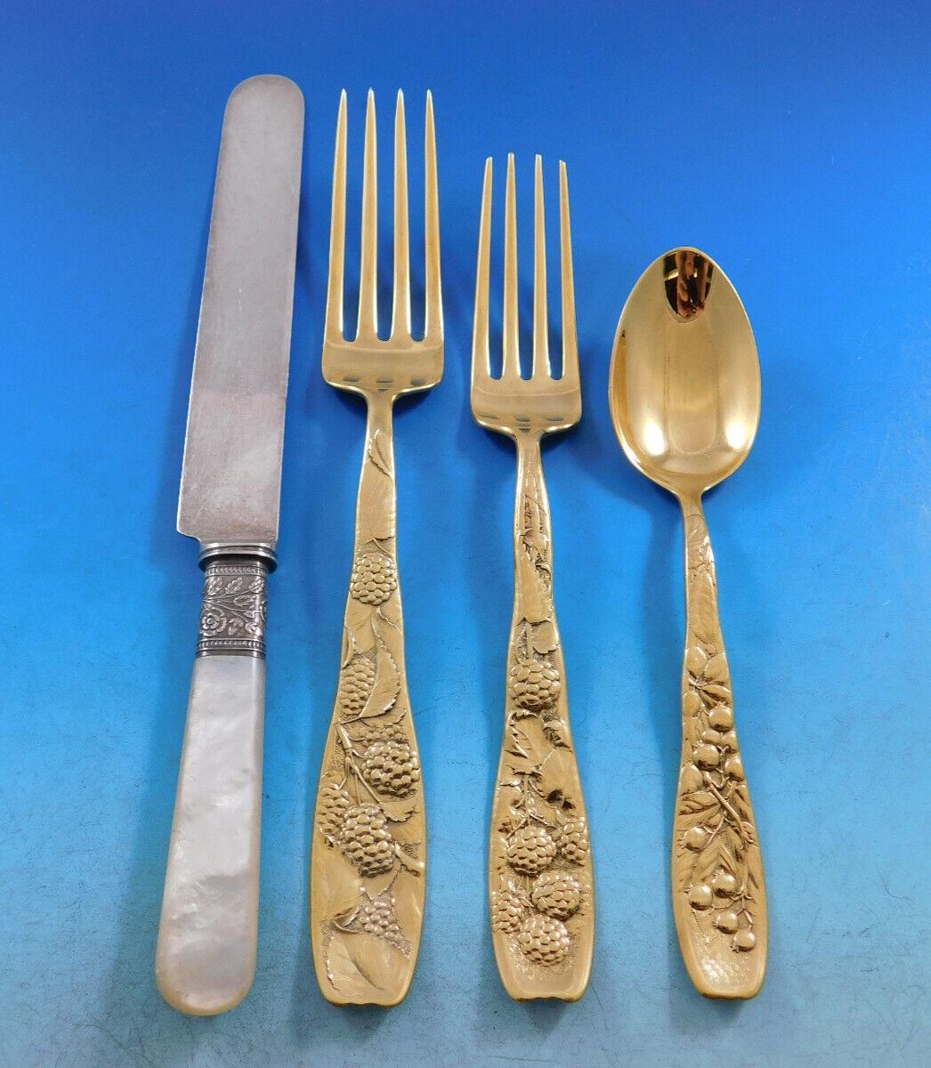 20th Century Berry by Whiting Sterling Silver Flatware Service Set 36 Pieces Gold Vermeil For Sale