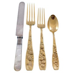 Berry by Whiting Sterling Silver Flatware Service Set 36 Pieces Gold Vermeil